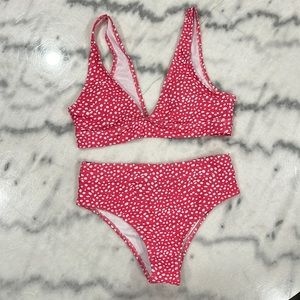 High Wasited Bikini - Pink & White Polka Dot - Removable Cups NWOT. Medium.